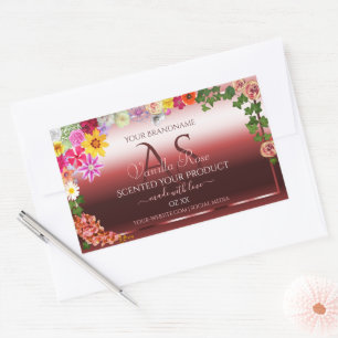 Blommigt Shimmery Red Product Labels Modern Monogr Rektangulärt Klistermärke