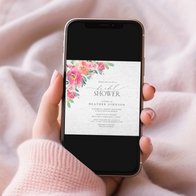 Blommigt Shock rosa Elegant VattenfärgMöhippa Inbjudningar (Skapare uppladdad)
