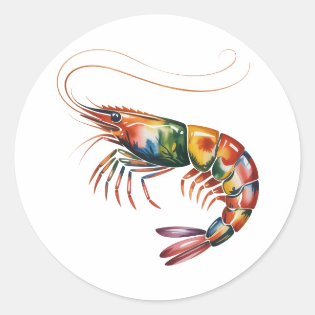 Blommigt Shrimp Art Runt Klistermärke (Framsida)