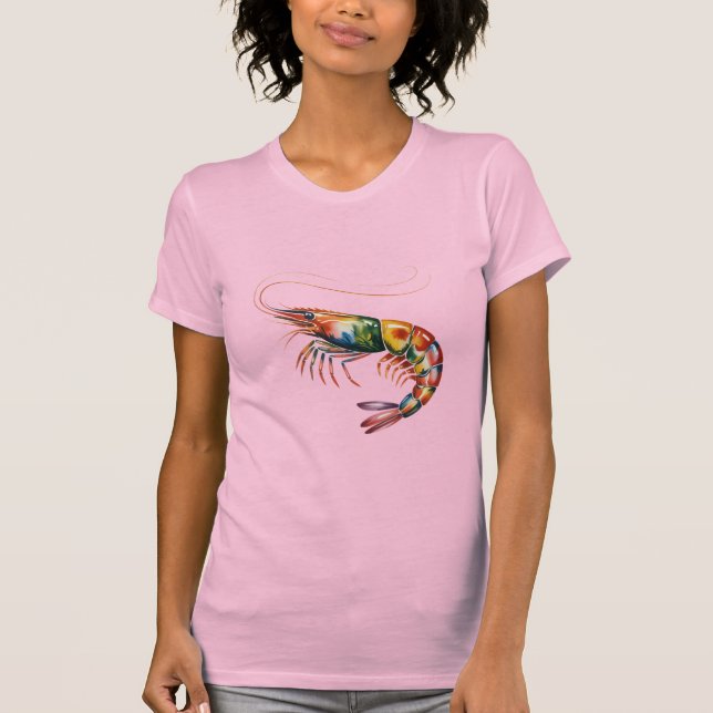 Blommigt Shrimp Art T Shirt (Framsida)