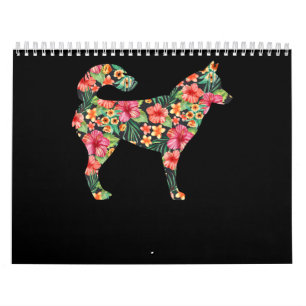 Blommigt siberian husky-gåva Fläkt hund Kalender