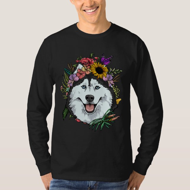 Blommigt Siberian husky Hund Vår Natur Sibirien H T Shirt (Framsida)