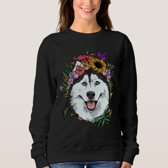 Blommigt Siberian husky Hund Vår Natur Sibirien H T Shirt (Framsida)