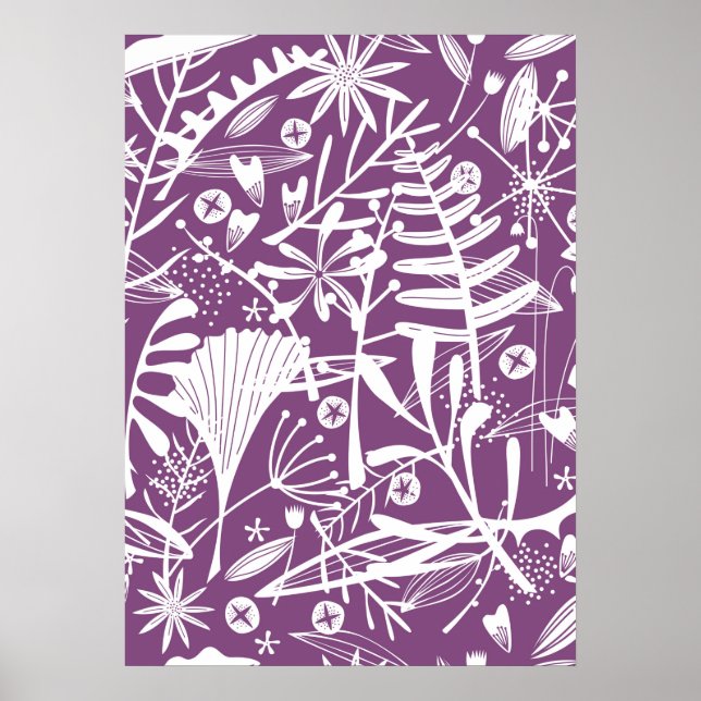 Blommigt Silhouette Botanical Lila and White Poster (Framsidan)
