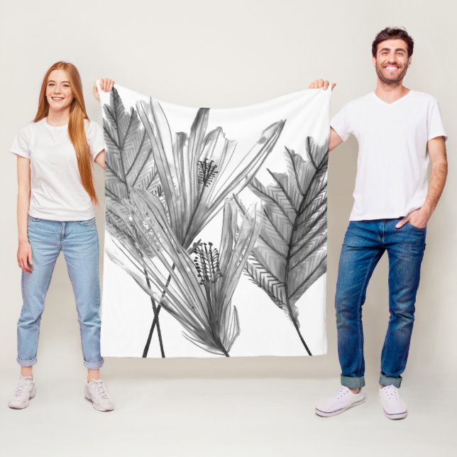 Blommigt Silhouette - Grått Fleecefilt (På plats)