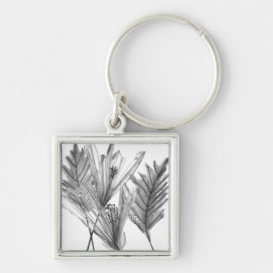 Blommigt Silhouette - Grått Fyrkantig Silverfärgad Nyckelring