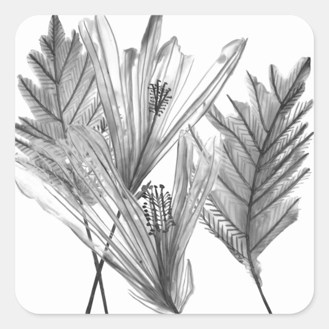 Blommigt Silhouette - Grått Fyrkantigt Klistermärke (Framsida)