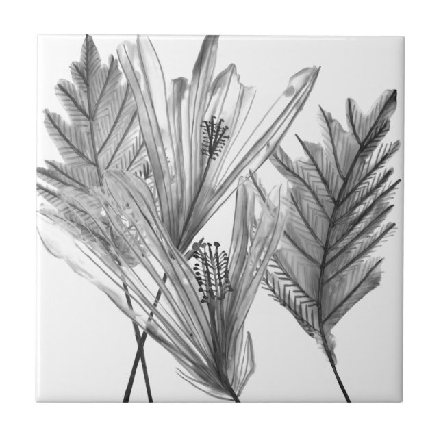 Blommigt Silhouette - Grått Kakelplatta (Framsidan)