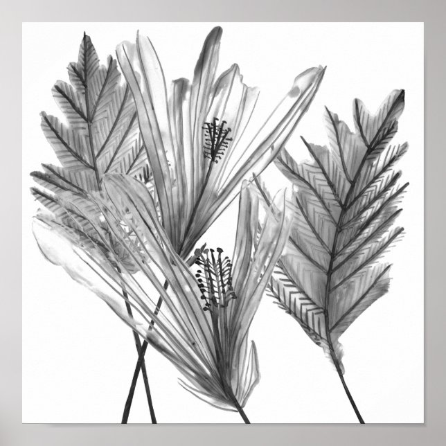 Blommigt Silhouette - Grått Poster (Framsidan)