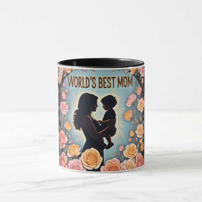 Blommigt Silhouette Worlds Best Mamma Mors dag Mugg (Center)