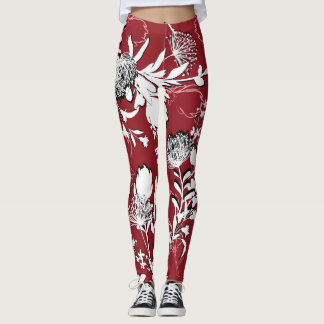 Blommigt silhuett, färglöst botaniskt mönster. leggings