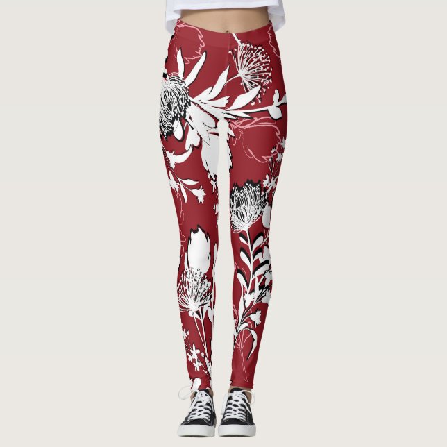 Blommigt silhuett, färglöst botaniskt mönster. leggings (Framsida)