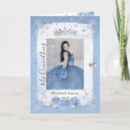 Blommigt Silver Baby blue Quinceañera-foto-mappat Inbjudan