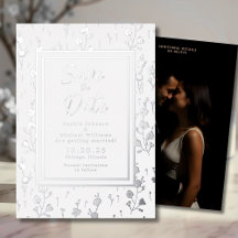 Blommigt Silver Foil Save the Date Photo Elegant