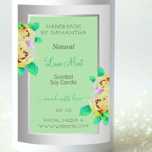 Blommigt Silver Grönt Product Label Candles Beauty Mat Etikett