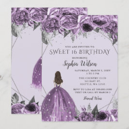 Blommigt Silver Lila Spakle Dress Sweet 16 Invita Inbjudningar