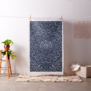 Blommigt Silver Mandala Tyg