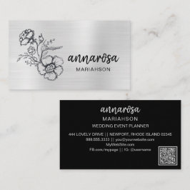*~* Blommigt Silver QR LOGOTYP PHOTO-Elegant Flowe Visitkort