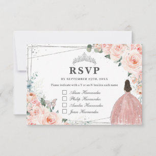 Blommigt Silver QUINCEAÑERA Svarsgäst Namn OSA Kort