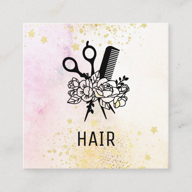 *~* Blommigt Sissors Comb Flower Ombre Pastel AP6 Fyrkantigt Visitkort (Framsida)