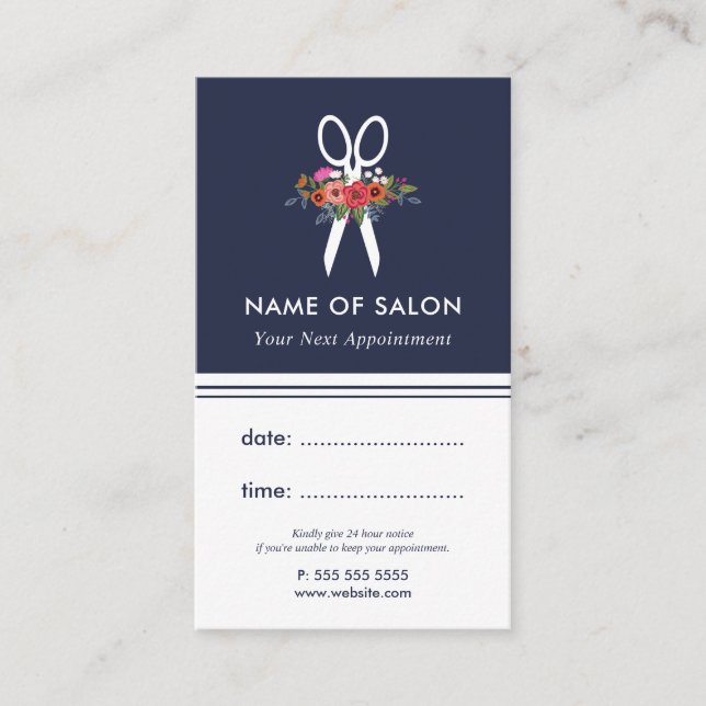 Blommigt Sissors Hair Stylist-avtalskort Tidsbeställning Kort (Framsida)