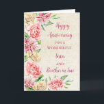 Blommigt Sister & Brother på Lag Bröllop-årsdagen Kort<br><div class="desc">Lycklig bröllop-jubileumskort för syster och bror i juridik med vackra blommor av vintage i vattenfärg,  rustiska sprickor och sentimentalversa.</div>