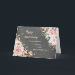 Blommigt Sister & Brother på Lag Bröllop-årsdagen Kort<br><div class="desc">Lycklig bröllop-årskort för syster och bror i juridik med elegant,  blommor med  rosa och krita och hjärtlig bakgrund.</div>