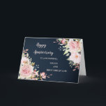 Blommigt Sister & Brother på Lag Bröllop-årsdagen Kort<br><div class="desc">Lycklig bröllop-årskort för syster och bror i lag med elegant  blommor i rosa och marin blå bakgrund och hjärtlig vers.</div>