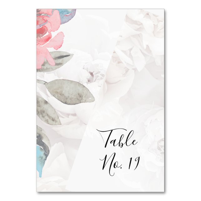 Blommigt, sjöblomma, ro peony bröllop bordsnummer (Framsidan)