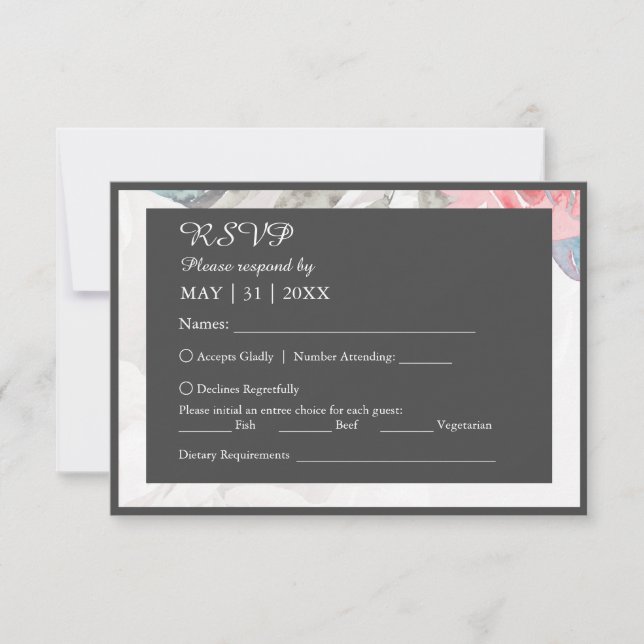 blommigt, sjöblomma, ro peony bröllop OSA kort (Framsida)