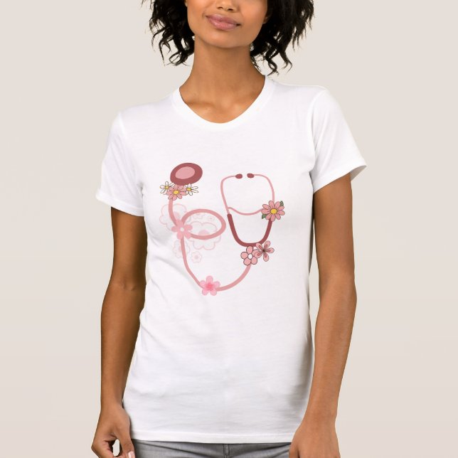 Blommigt Sjukdomsstethoscope T Shirt (Framsida)