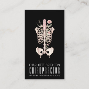 Blommigt Skeleton Chiropractor Black Möte & Visitkort