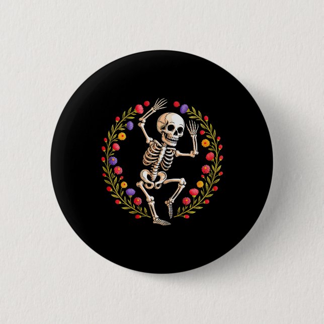 Blommigt Skeleton Funny Goth Halloween Costume for Knapp (Framsida)