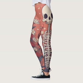 Blommigt Skeleton Halloween Skullskador Leggings