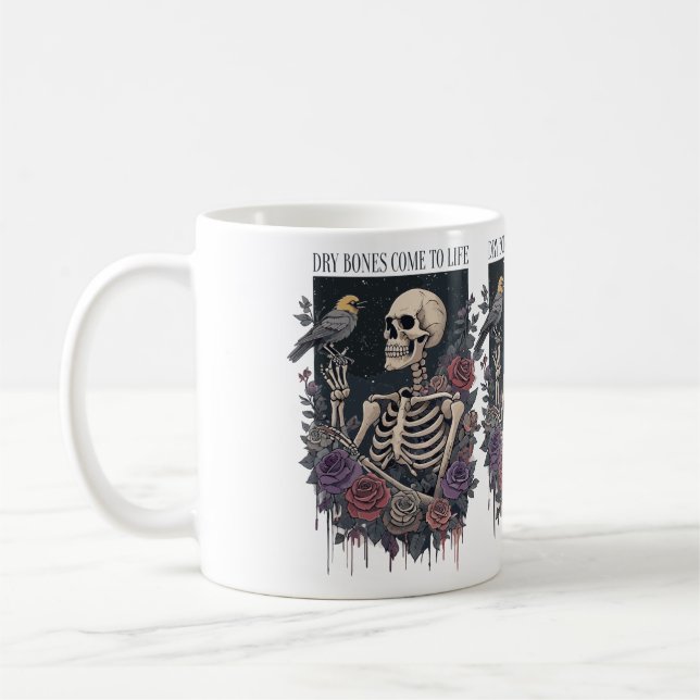 Blommigt Skeleton med Bird Kärlek Kaffemugg (Vänster)