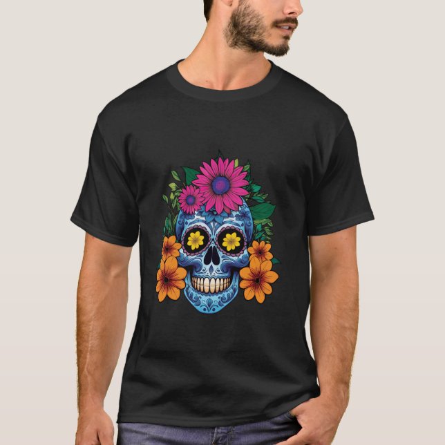 Blommigt Skeleton Souls Day Dead Dia de Los Muert T Shirt (Framsida)
