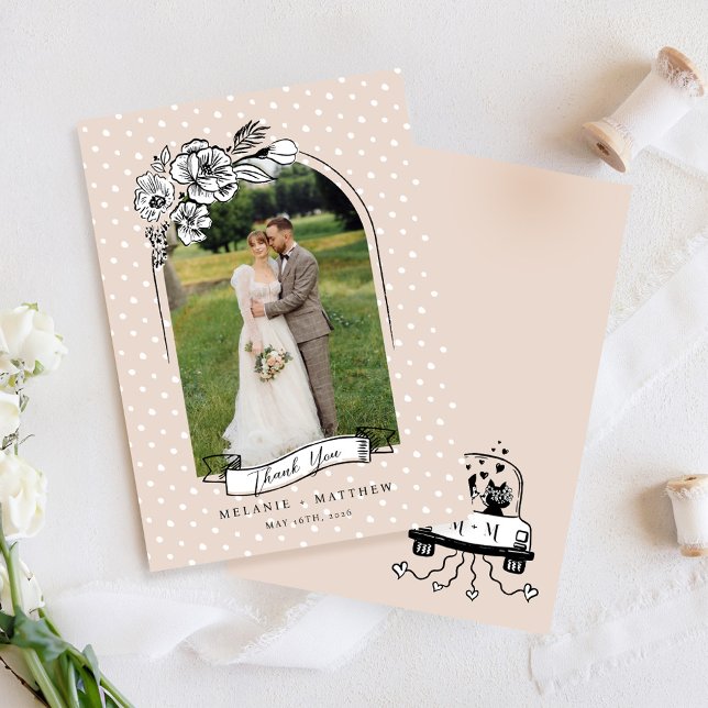 Blommigt Sketch Fairytale Roligt Fox Bröllop Arch  Tack Kort (Floral Sketch Fairytale Fun Fox Wedding Arch Photo Thank You Card)