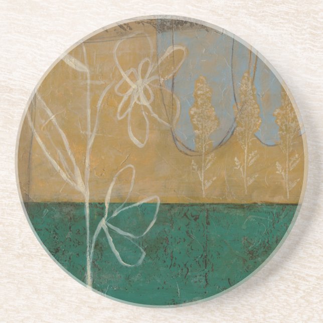 Blommigt Sketch med Wildblomma och växter Underlägg Sandsten (Framsidan)