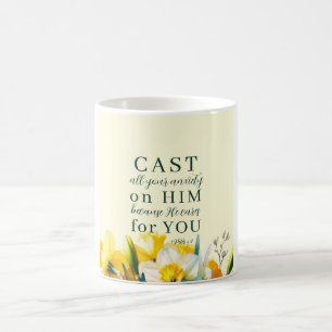 Blommigt Skript 1 Peter 5:7 Kaffemugg