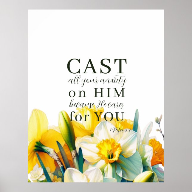 Blommigt Skript 1 Peter 5:7 Poster (Framsidan)