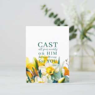 Blommigt Skript 1 Peter 5:7 vykort