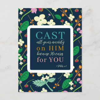 Blommigt Skript 1 Peter 5:7 vykort