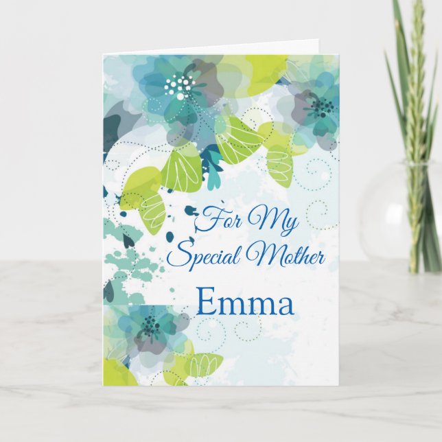 Blommigt Skriv ut eget namn, födelsedagskort - Mor Kort (Framsida)