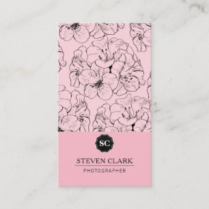 Blommigt Skriv ut/Monogram (Rosa) Visitkort
