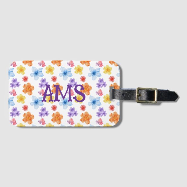 Blommigt Skriv ut W/kortplats för enkelsidig bagag Bagagebricka (Framsida horisontal)
