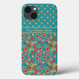 Blommigt Skriver ut på Teal Anpassningsbar iPhone