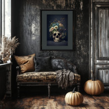 Blommigt Skull Art - Vintage Stil Gothic Poster