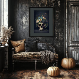 Blommigt Skull Art - Vintage Stil Gothic Poster