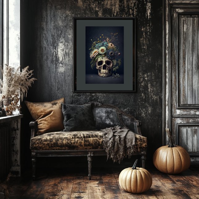 Blommigt Skull Art - Vintage Stil Gothic Poster (Skapare uppladdad)