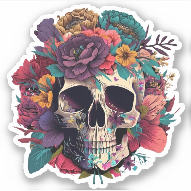 Blommigt Skull Bones and Botany Klistermärken (Framsida)